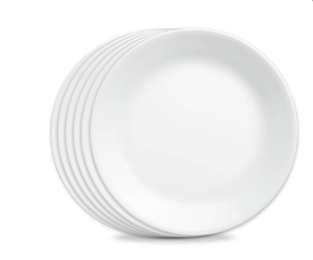Corelle 10.3" 6pk Glass Dinner Plates Winter Frost White Glossy Finish Oven Safe